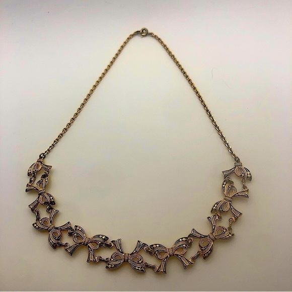 VTG Toledo Ware Damascene Bows Necklace Sits Approx 14” - Picture 1 of 3